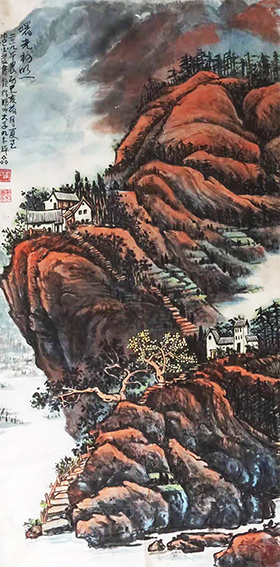 李金庆作品 浅绛山水《曙光初照》  二零一九年農历己亥荷月夏至  规格：138x69cm